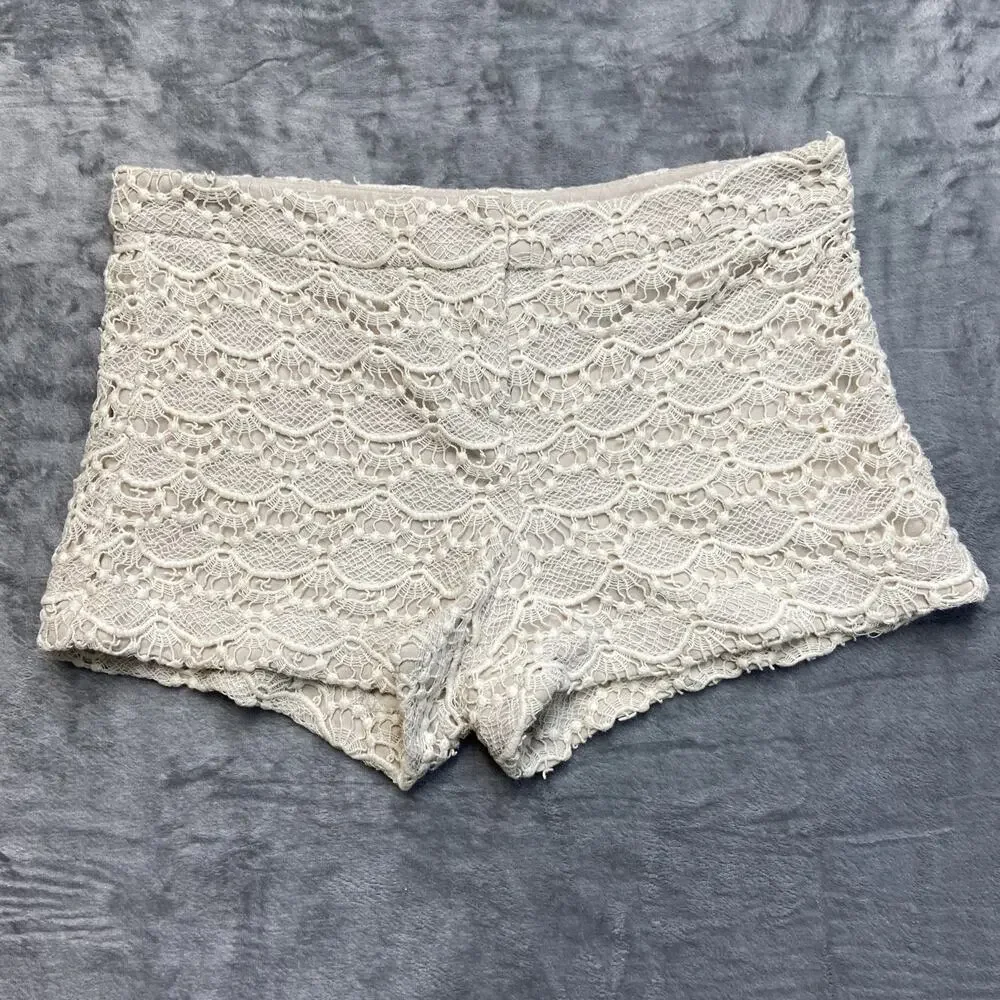 Express Knitted Lace Overlay High Rise Shorts‎ Women's Size 2 Ivory
